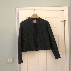 Jones New York black leather quilted jacket